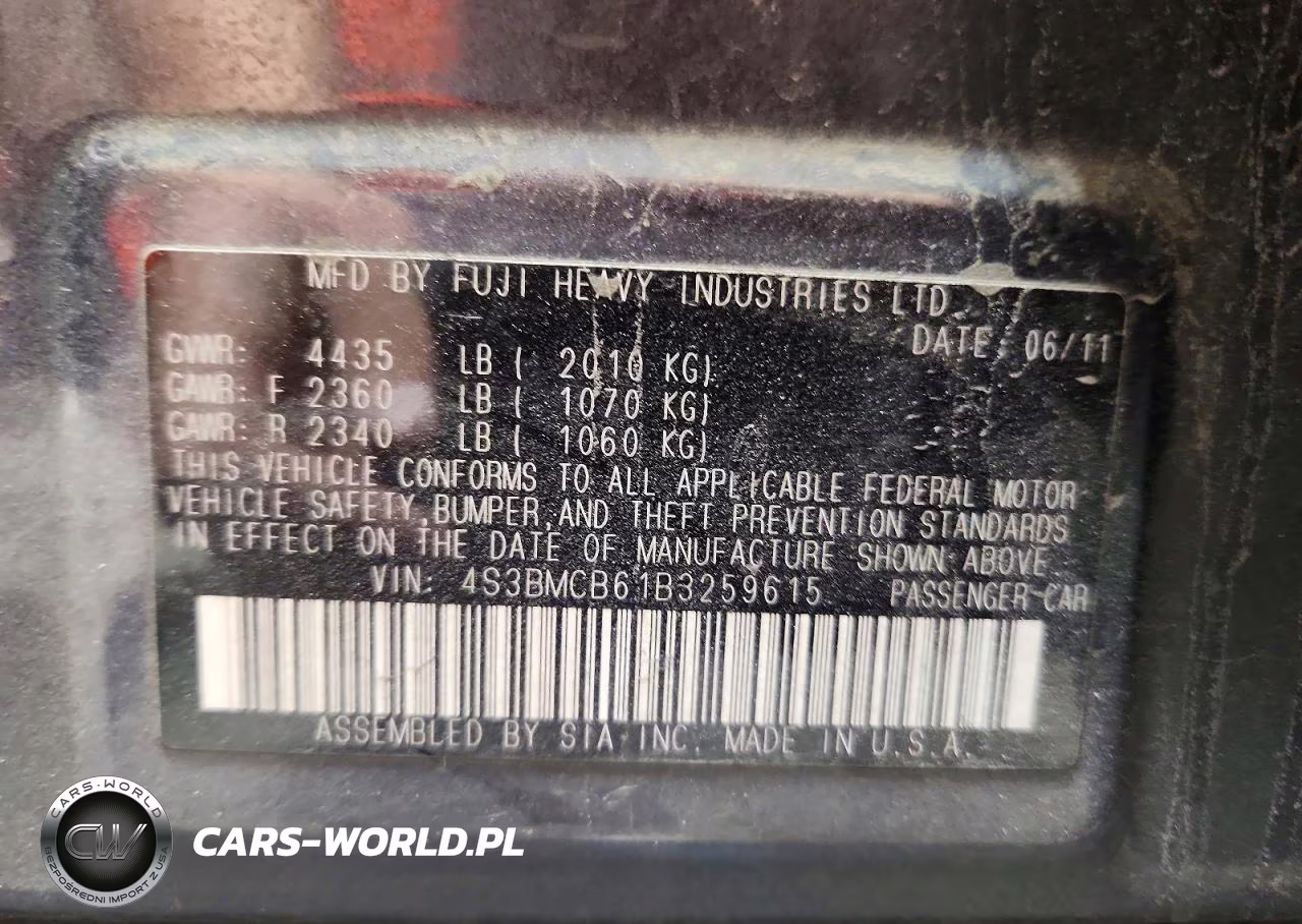 2011 Subaru Legacy 2.5I Premium VIN:4S3BMCB61B3259615 - 12
