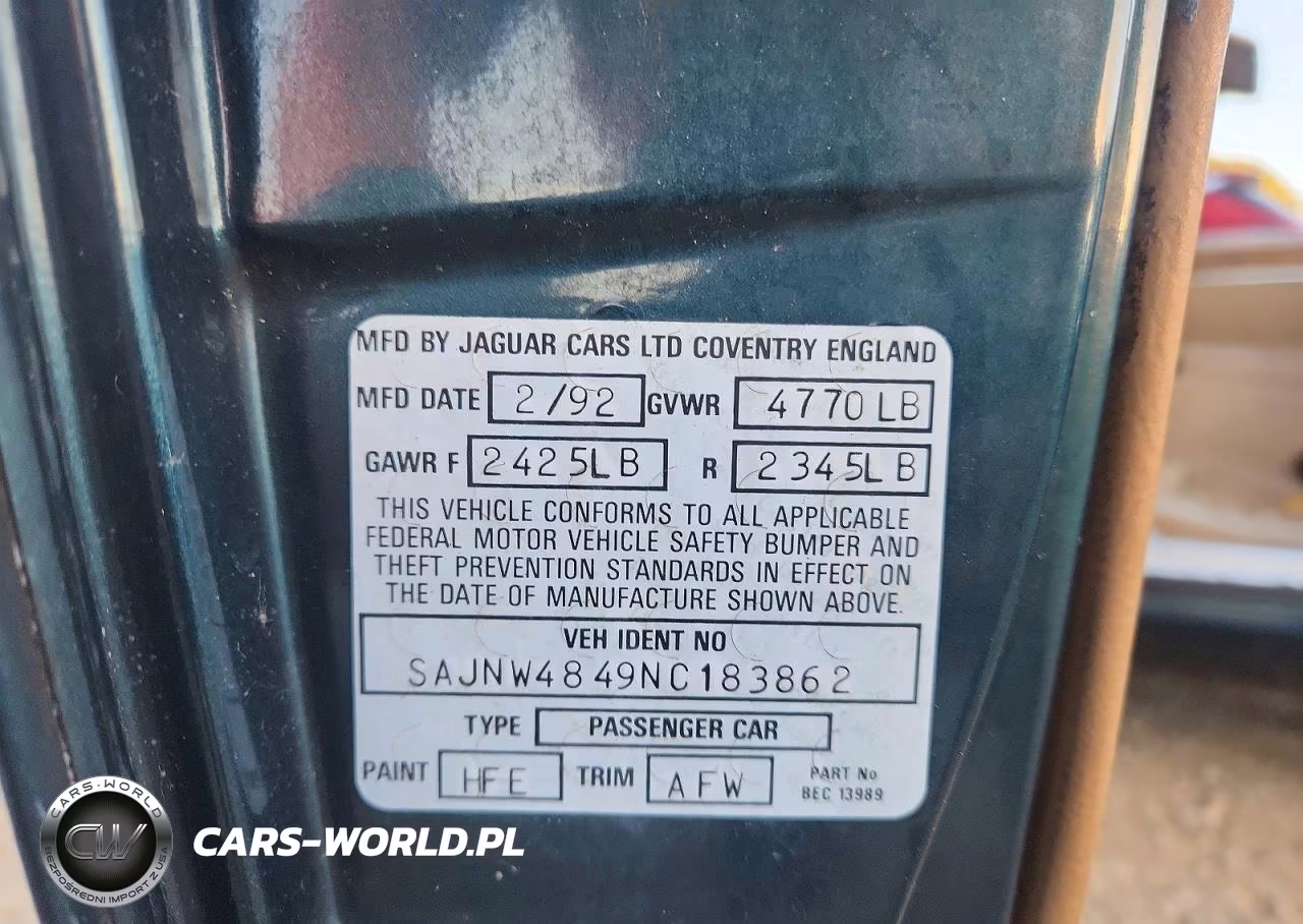 1992 Jaguar Xjs VIN:SAJNW4849NC183862 - 12