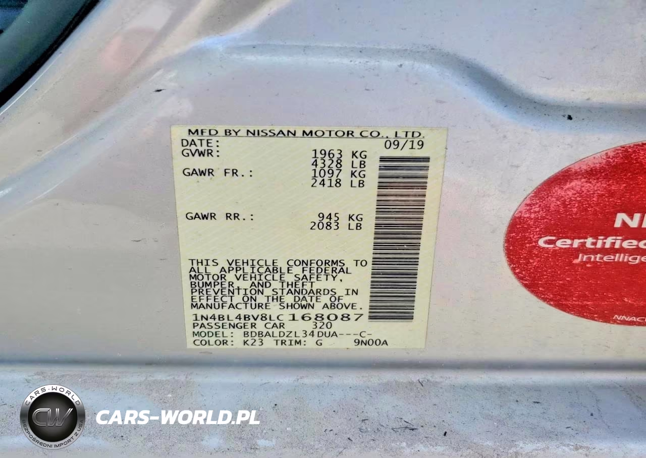 2020 Nissan Altima S VIN:1N4BL4BV8LC168087 - 14