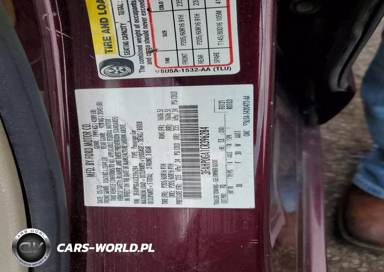 2012 Ford Fusion S VIN:3FAHP0GA1CR396284 - 12