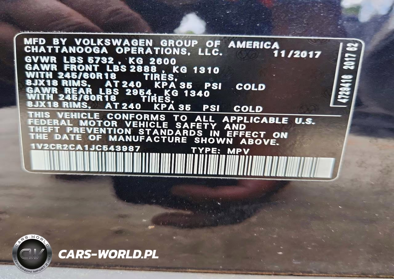 2018 Volkswagen Atlas Se VIN:1V2CR2CA1JC543987 - 13