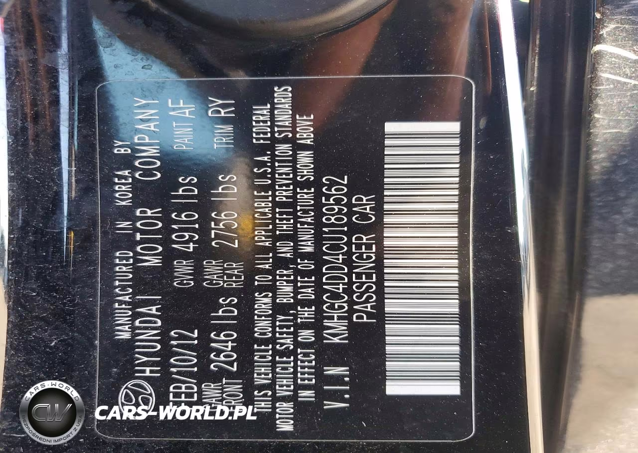 2012 Hyundai Genesis 3.8L VIN:KMHGC4DD4CU189562 - 12