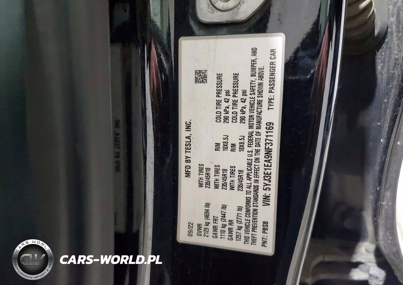2022 Tesla Model 3 VIN:5YJ3E1EA9NF371169 - 12