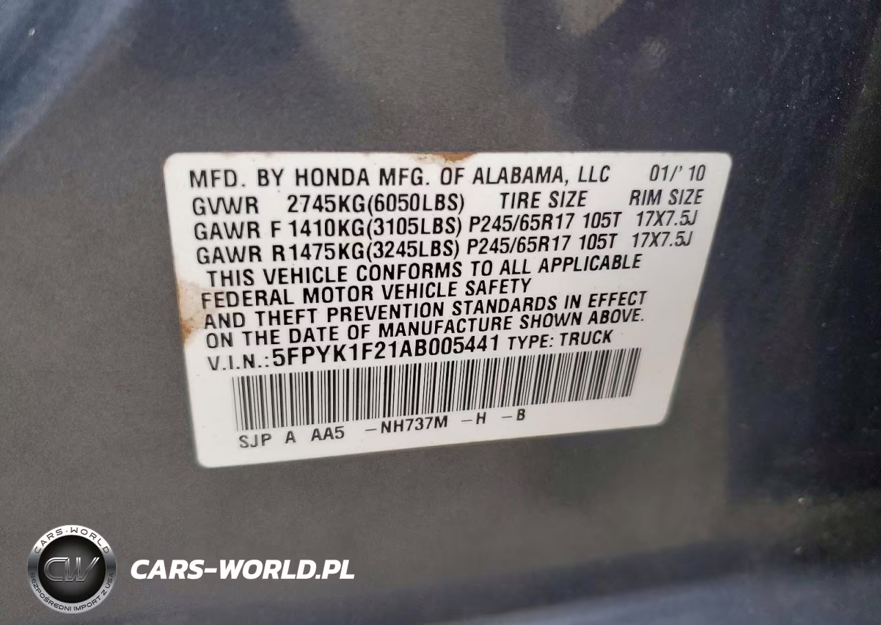 2010 Honda Ridgeline Rt VIN:5FPYK1F21AB005441 - 12