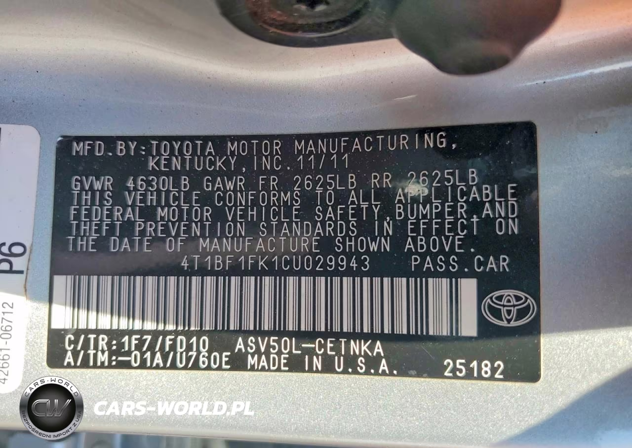 2012 Toyota Camry Le VIN:4T1BF1FK1CU029943 - 12
