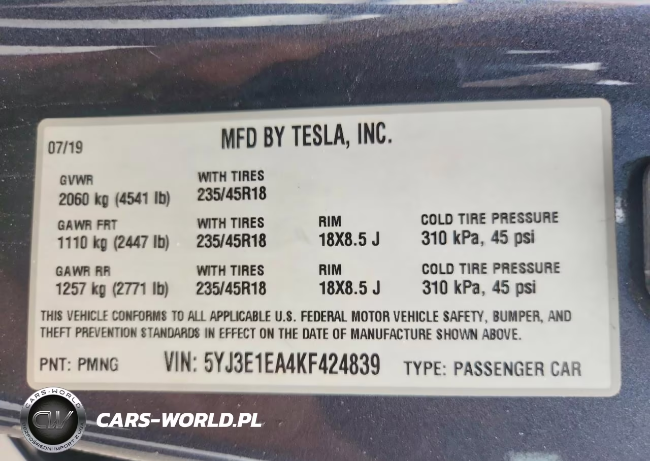 2019 Tesla Model 3 VIN:5YJ3E1EA4KF424839 - 12
