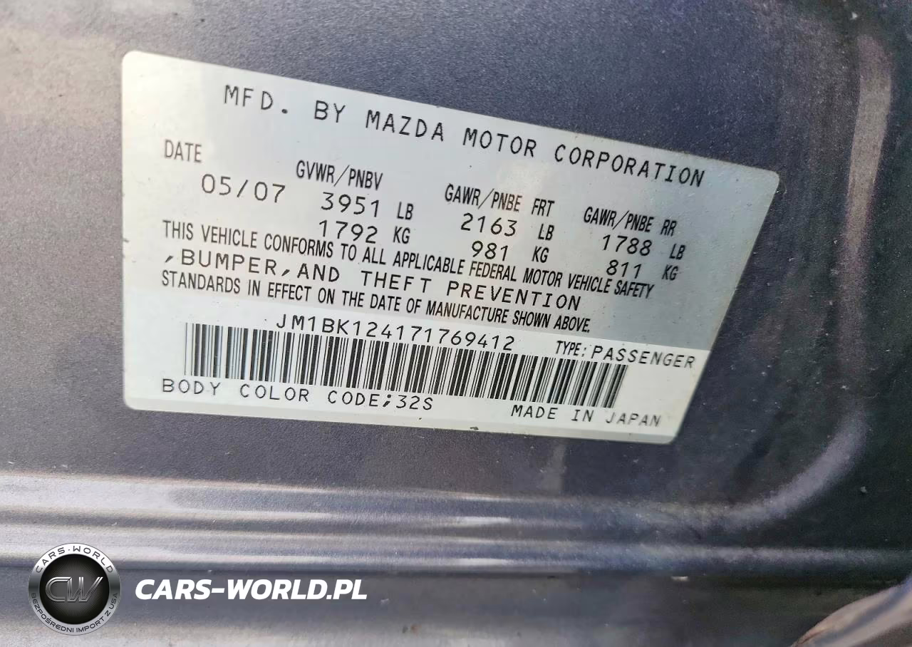 2007 Mazda 3 S VIN:JM1BK124171769412 - 12