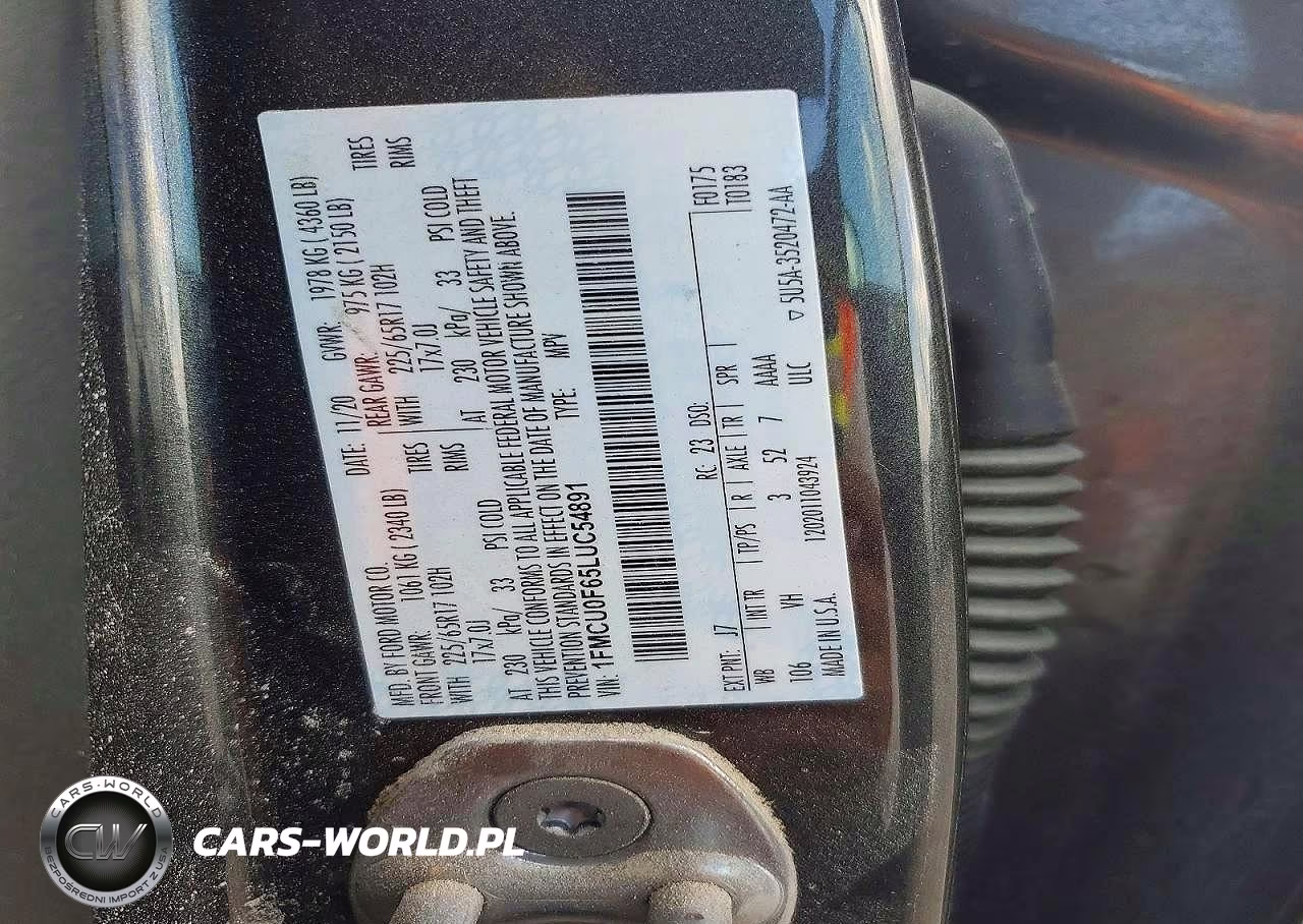 2020 Ford Escape S VIN:1FMCU0F65LUC54891 - 12