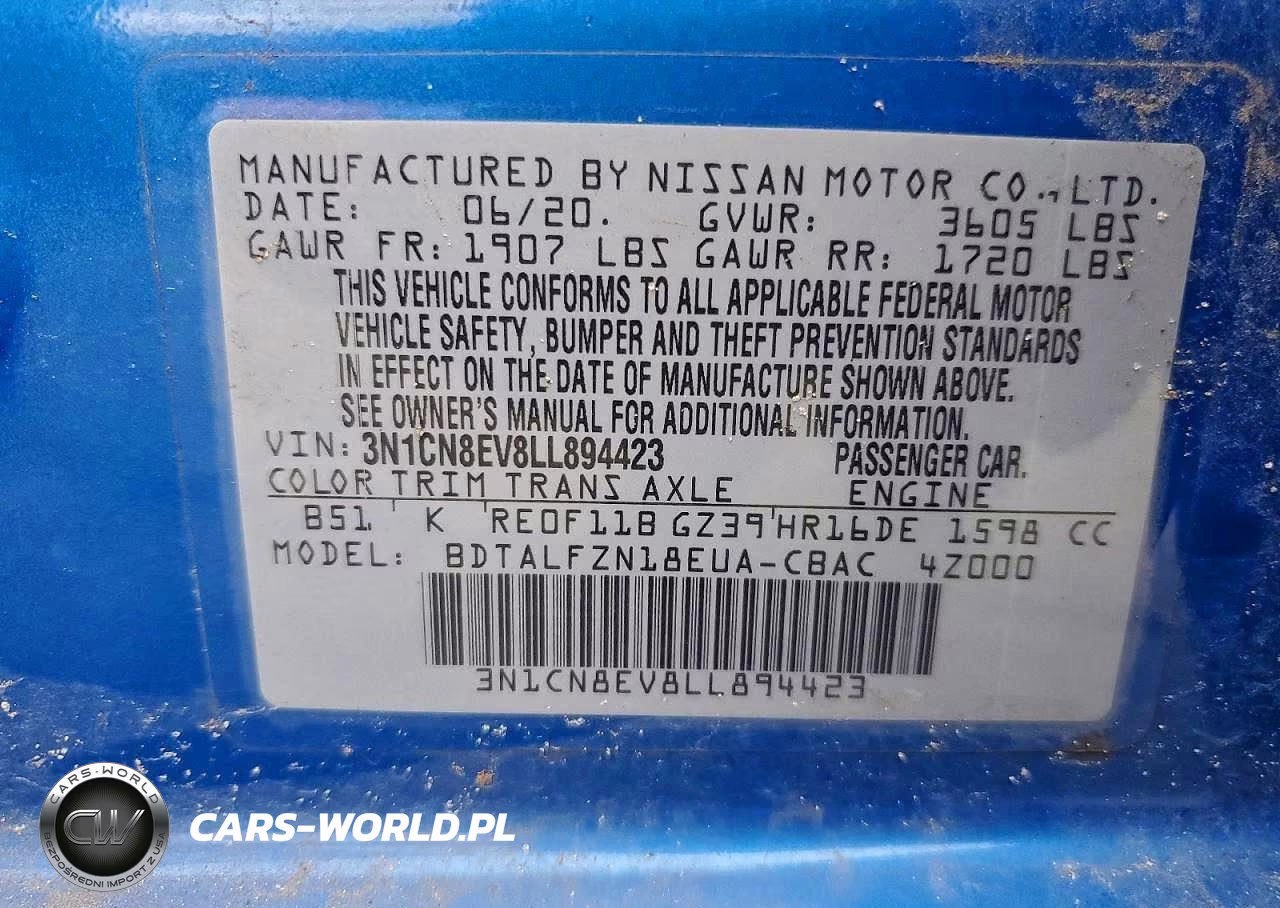 2020 Nissan Versa Sv VIN:3N1CN8EV8LL894423 - 11