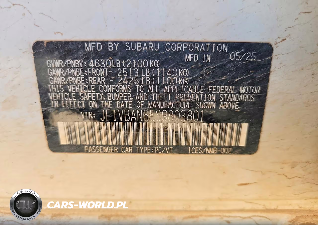 2025 Subaru Wrx Limited VIN:JF1VBAN65S9803801 - 12