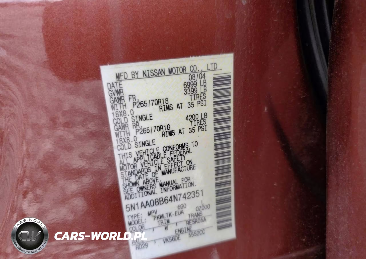 2004 Nissan Armada Se VIN:5N1AA08B64N742351 - 13
