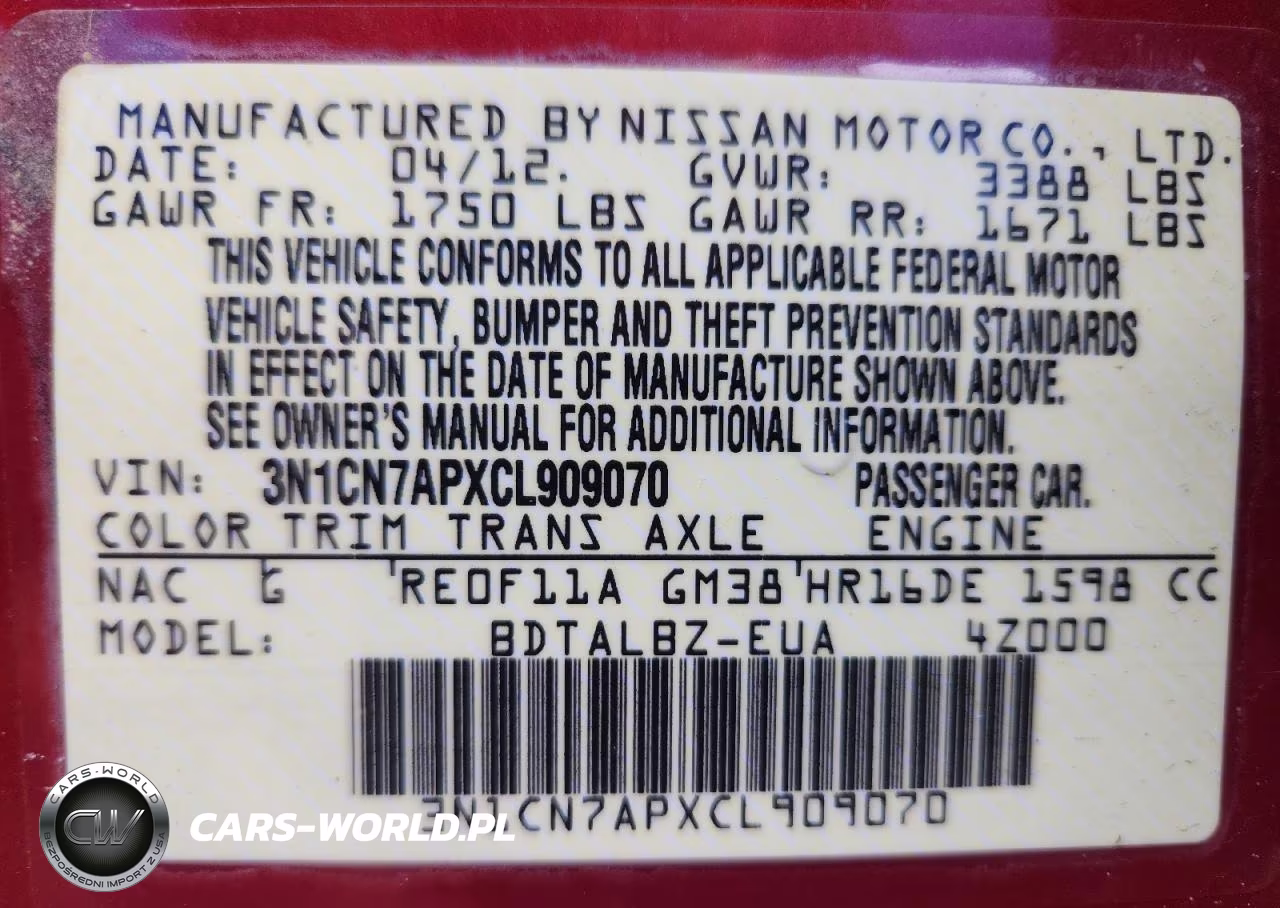 2012 Nissan Versa 1.6 S VIN:3N1CN7APXCL909070 - 12