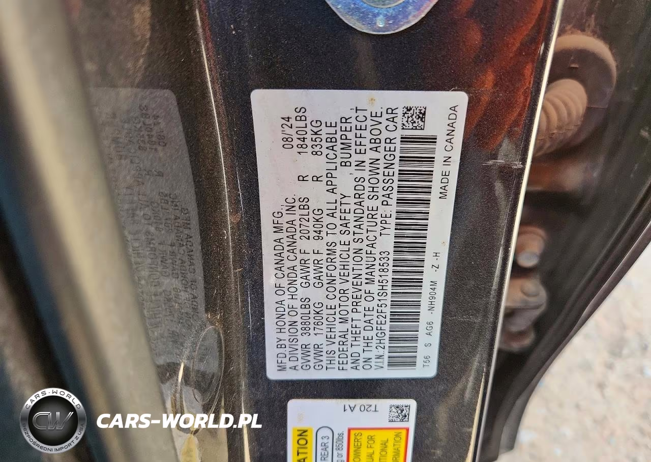 2025 Honda Civic Sport VIN:2HGFE2F51SH518533 - 12