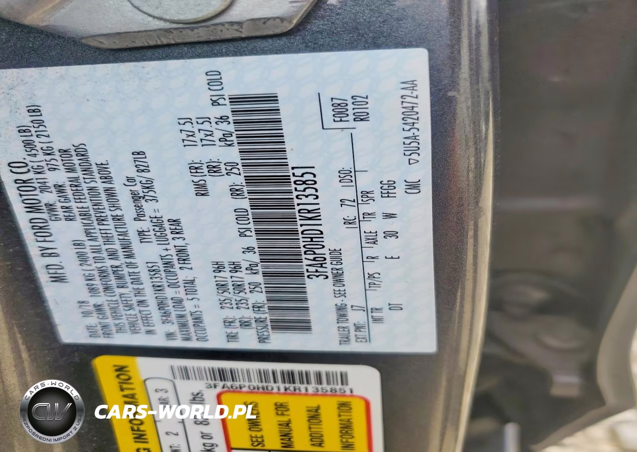 2019 Ford Fusion Se VIN:3FA6P0HD1KR135851 - 12