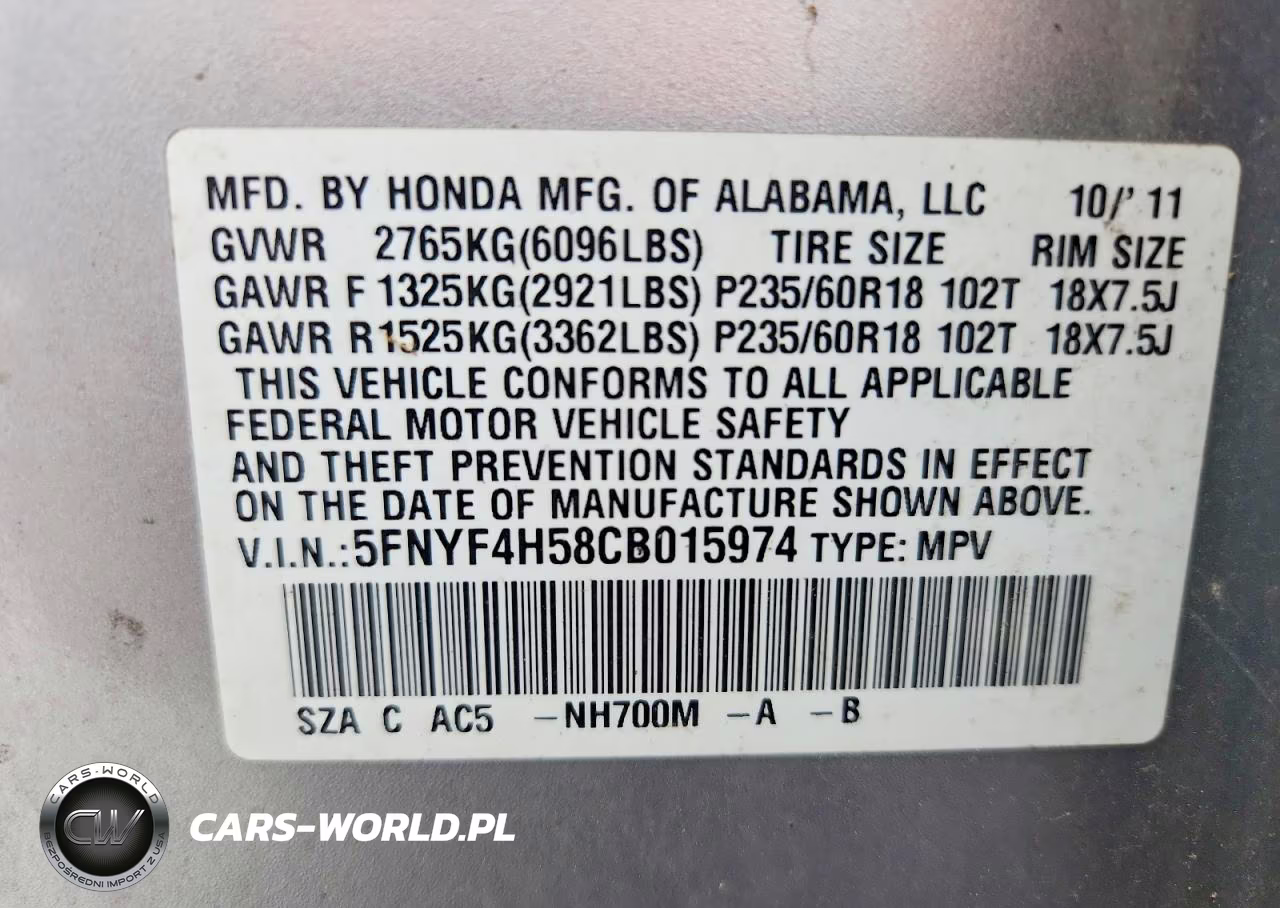 2012 Honda Pilot Exl VIN:5FNYF4H58CB015974 - 13