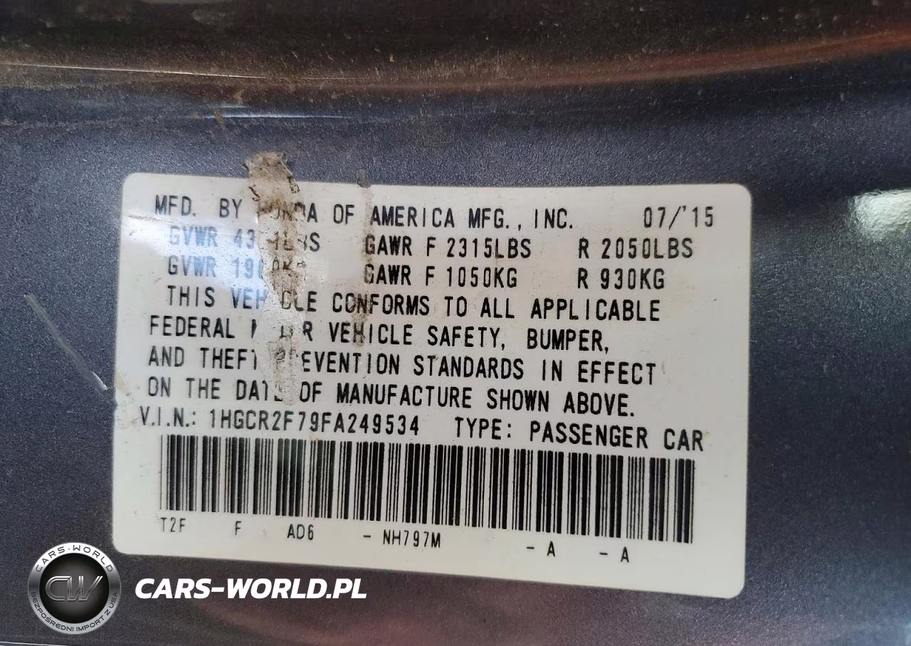 2015 Honda Accord Ex VIN:1HGCR2F79FA249534 - 12