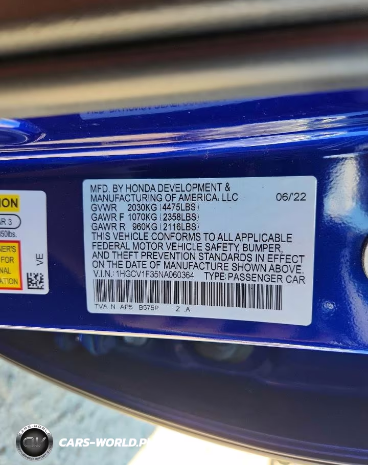 2022 Honda Accord Sport VIN:1HGCV1F35NA060364 - 12