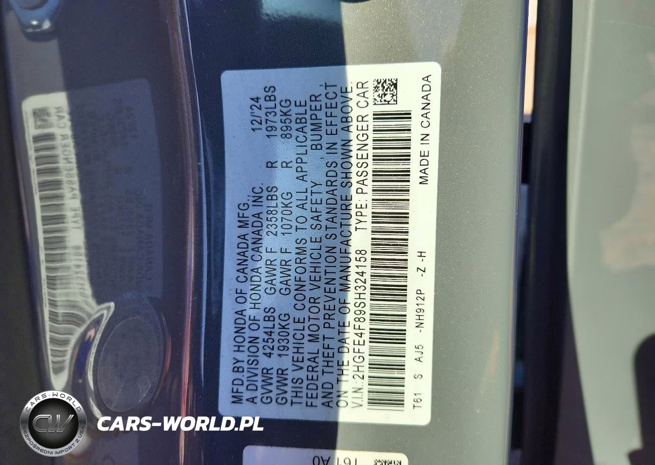 2025 Honda Civic Sport VIN:2HGFE4F89SH324158 - 13