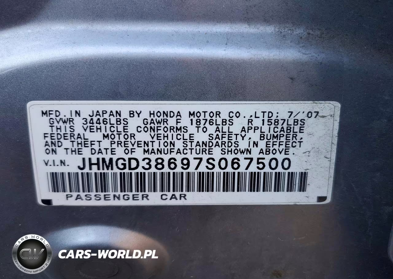 2007 Honda Fit S VIN:JHMGD38697S067500 - 12