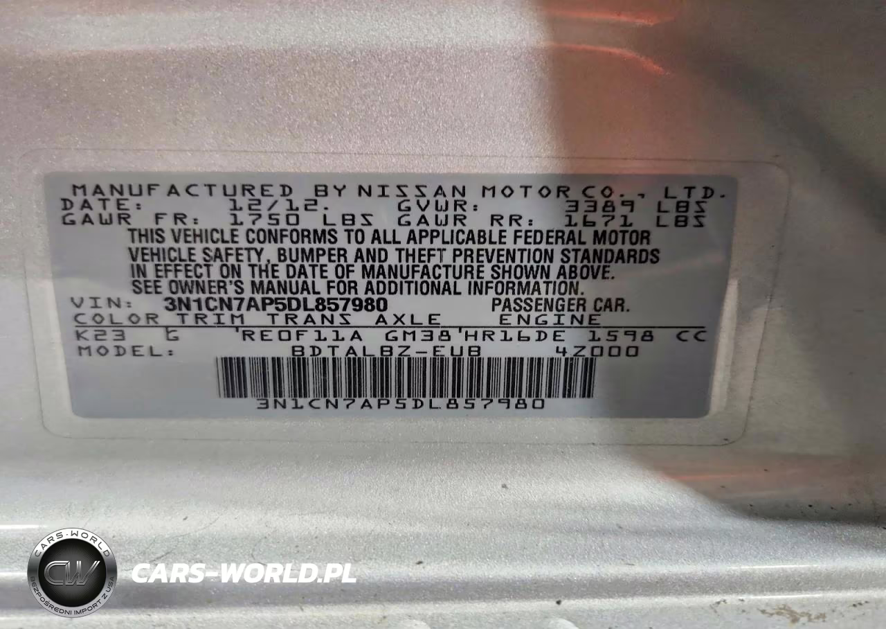 2013 Nissan Versa 1.6 S VIN:3N1CN7AP5DL857980 - 12