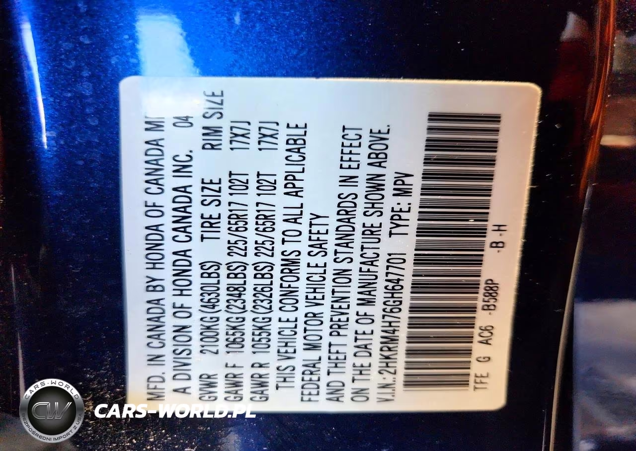2016 Honda Cr-V Exl VIN:2HKRM4H76GH647701 - 14