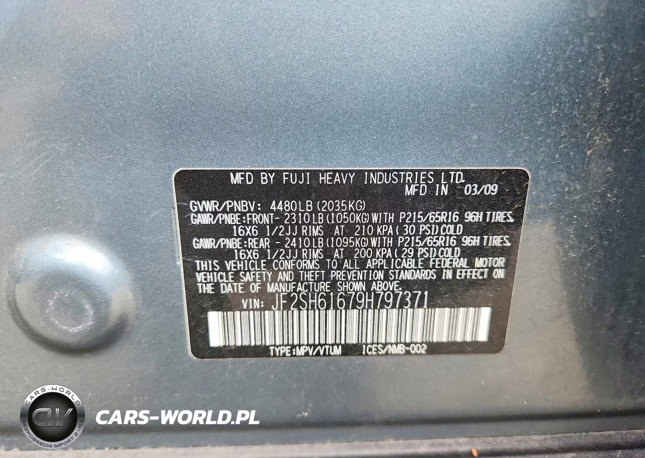 2009 Subaru Forester 2.5X VIN:JF2SH61679H797371 - 13