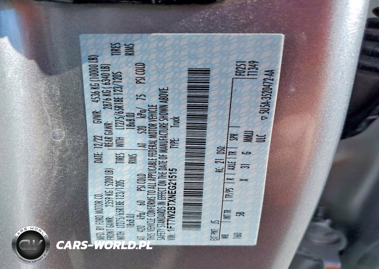 2022 Ford F250 Super Duty VIN:1FT7W2BTXNEG21515 - 12