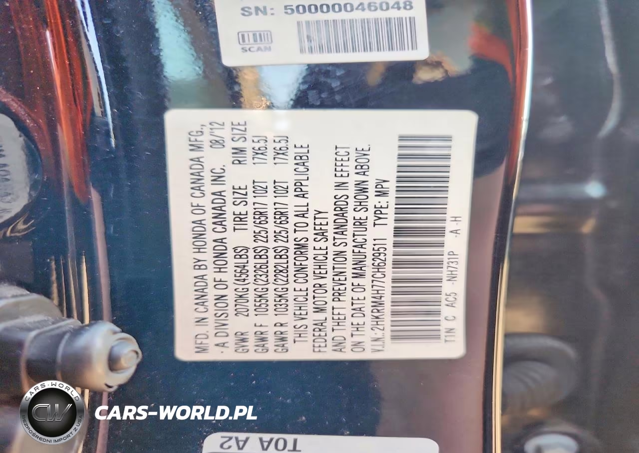 2012 Honda Cr-V Exl VIN:2HKRM4H77CH629511 - 12