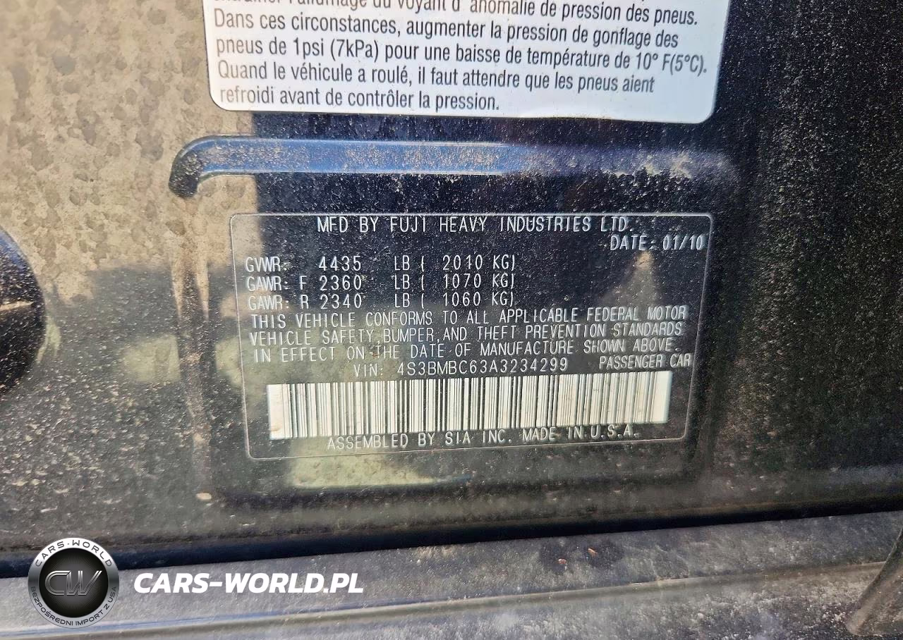 2010 Subaru Legacy 2.5I Premium VIN:4S3BMBC63A3234299 - 12