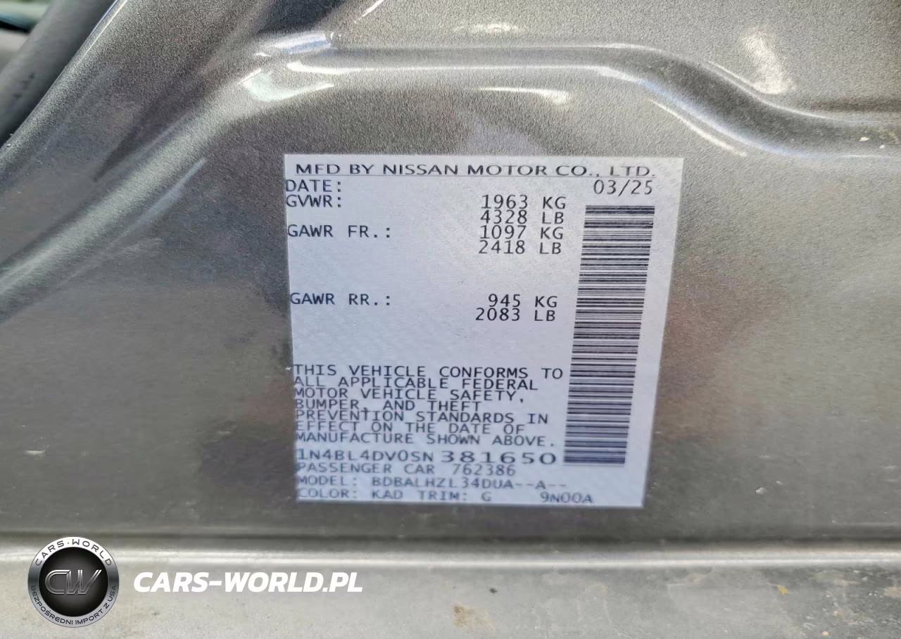 2025 Nissan Altima Sv VIN:1N4BL4DV0SN381650 - 12