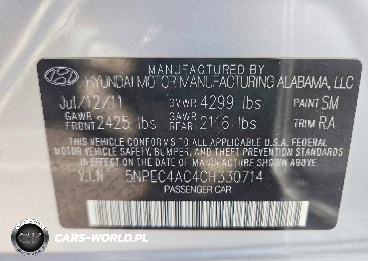 2012 Hyundai Sonata Limited VIN:5NPEC4AC4CH330714 - 12
