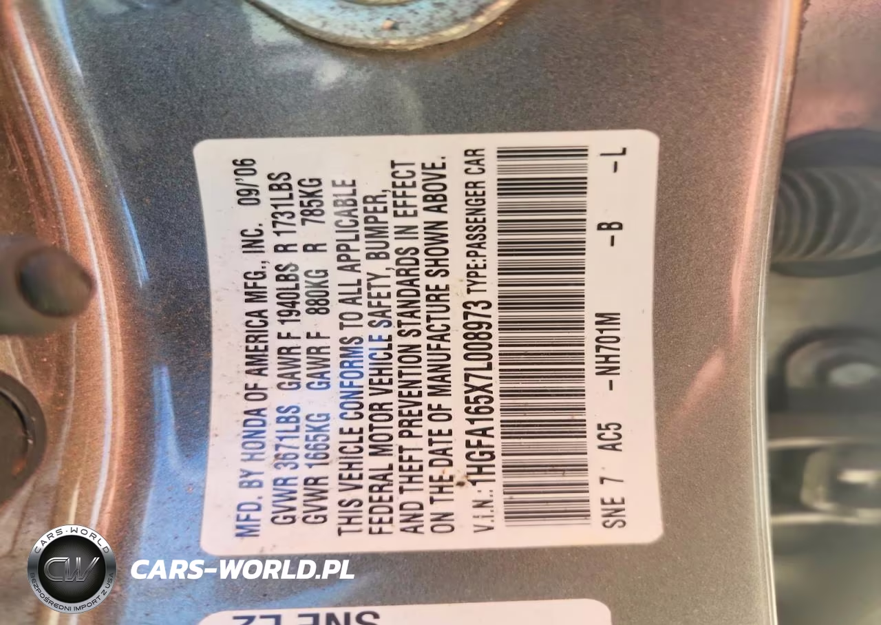 2007 Honda Civic Lx VIN:1HGFA165X7L008973 - 12