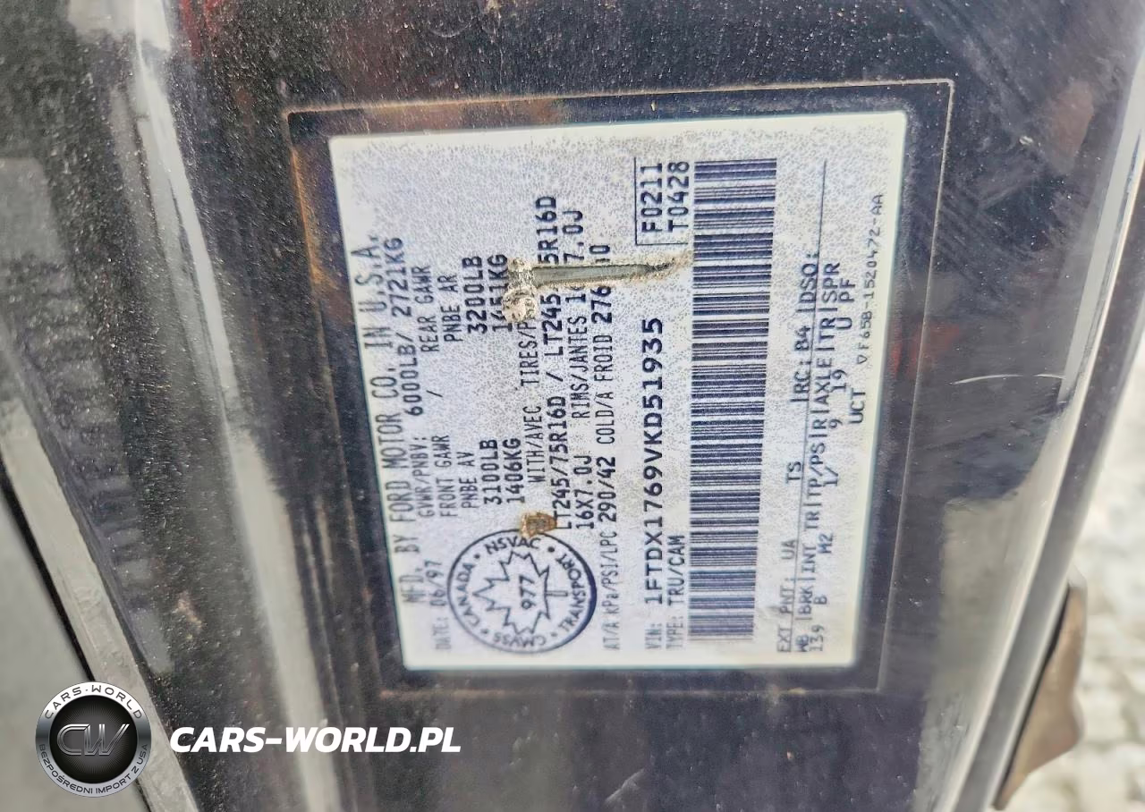 1997 Ford F150 VIN:1FTDX1769VKD51935 - 12
