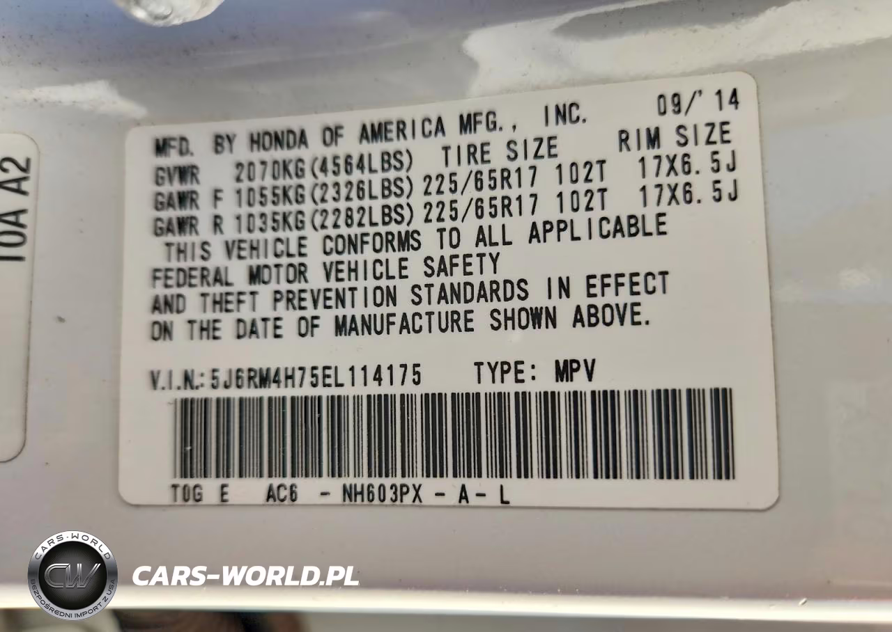 2014 Honda Cr-V Exl VIN:5J6RM4H75EL114175 - 14