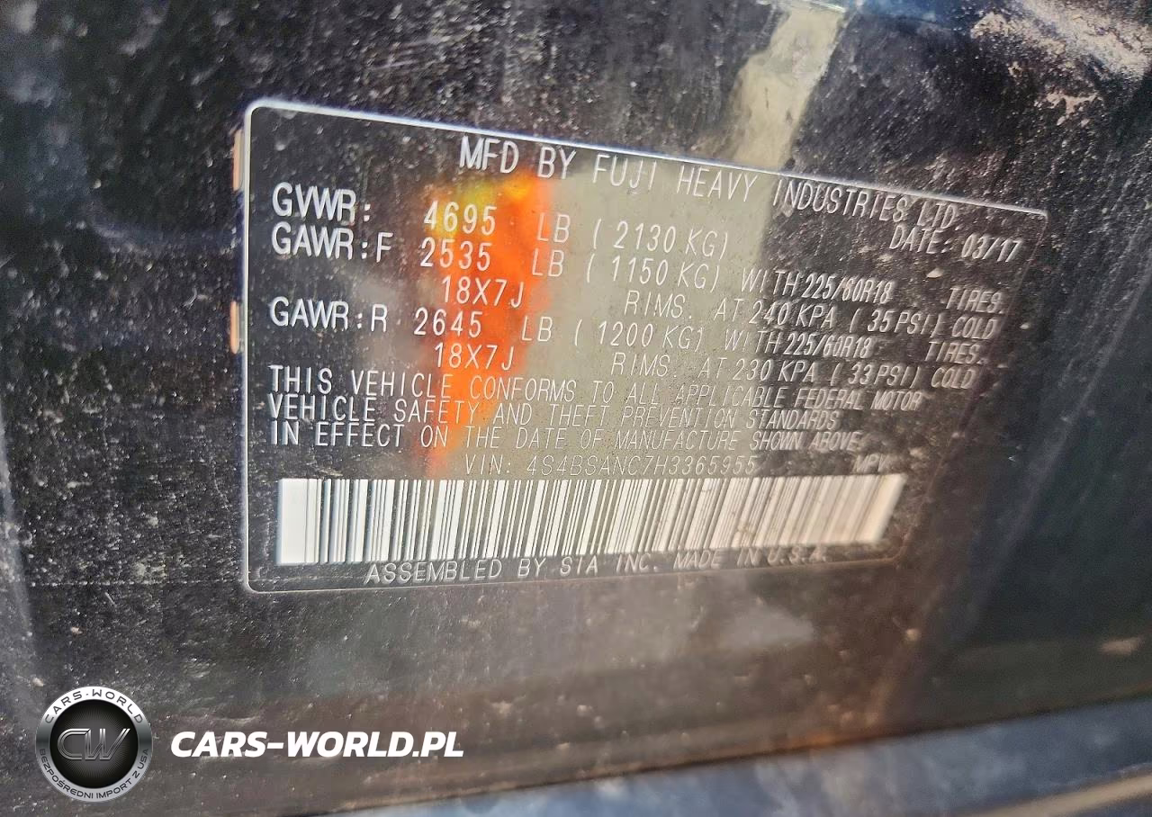 2017 Subaru Outback 2.5I Limited VIN:4S4BSANC7H3365955 - 13