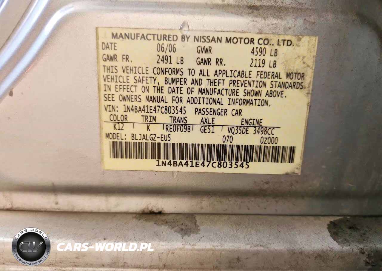 2007 Nissan Maxima 3.5 Se VIN:1N4BA41E47C803545 - 13