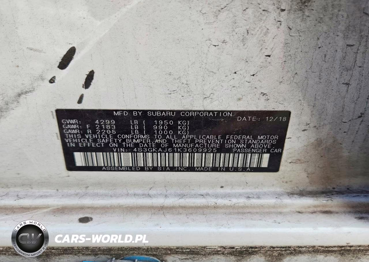 2019 Subaru Impreza Sport VIN:4S3GKAJ61K3609925 - 12