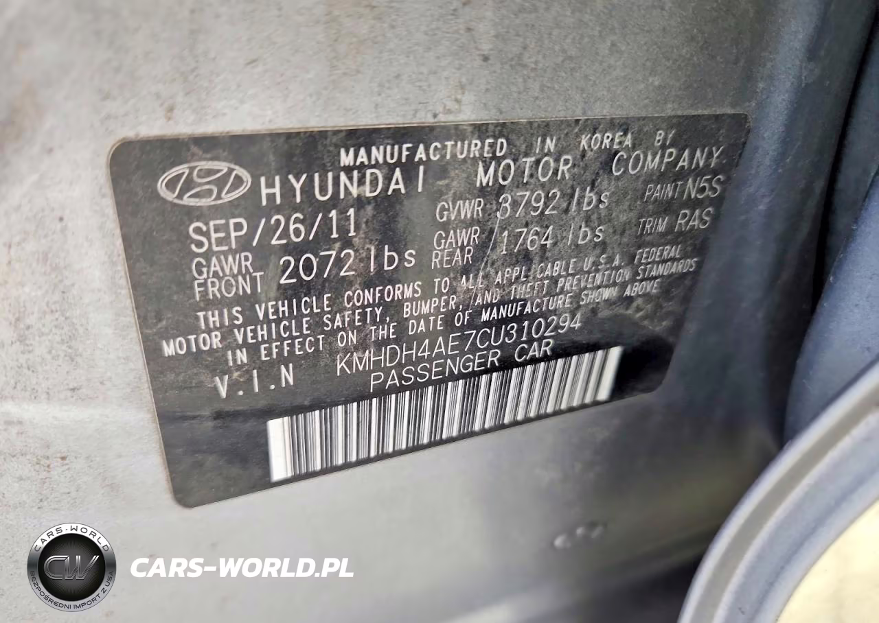 2012 Hyundai Elantra Gls VIN:KMHDH4AE7CU310294 - 12