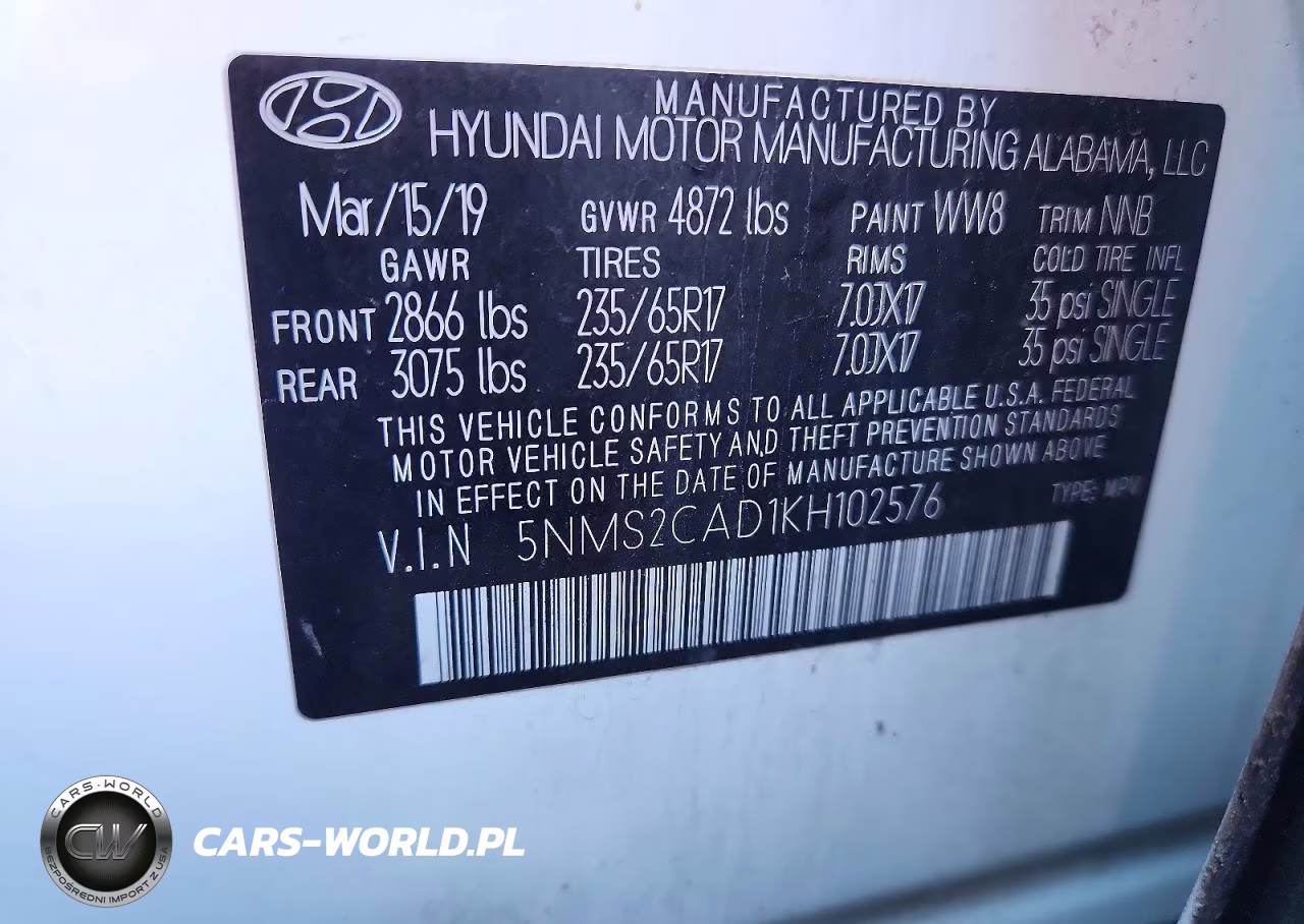 2019 Hyundai Santa Fe Se VIN:5NMS2CAD1KH102576 - 13