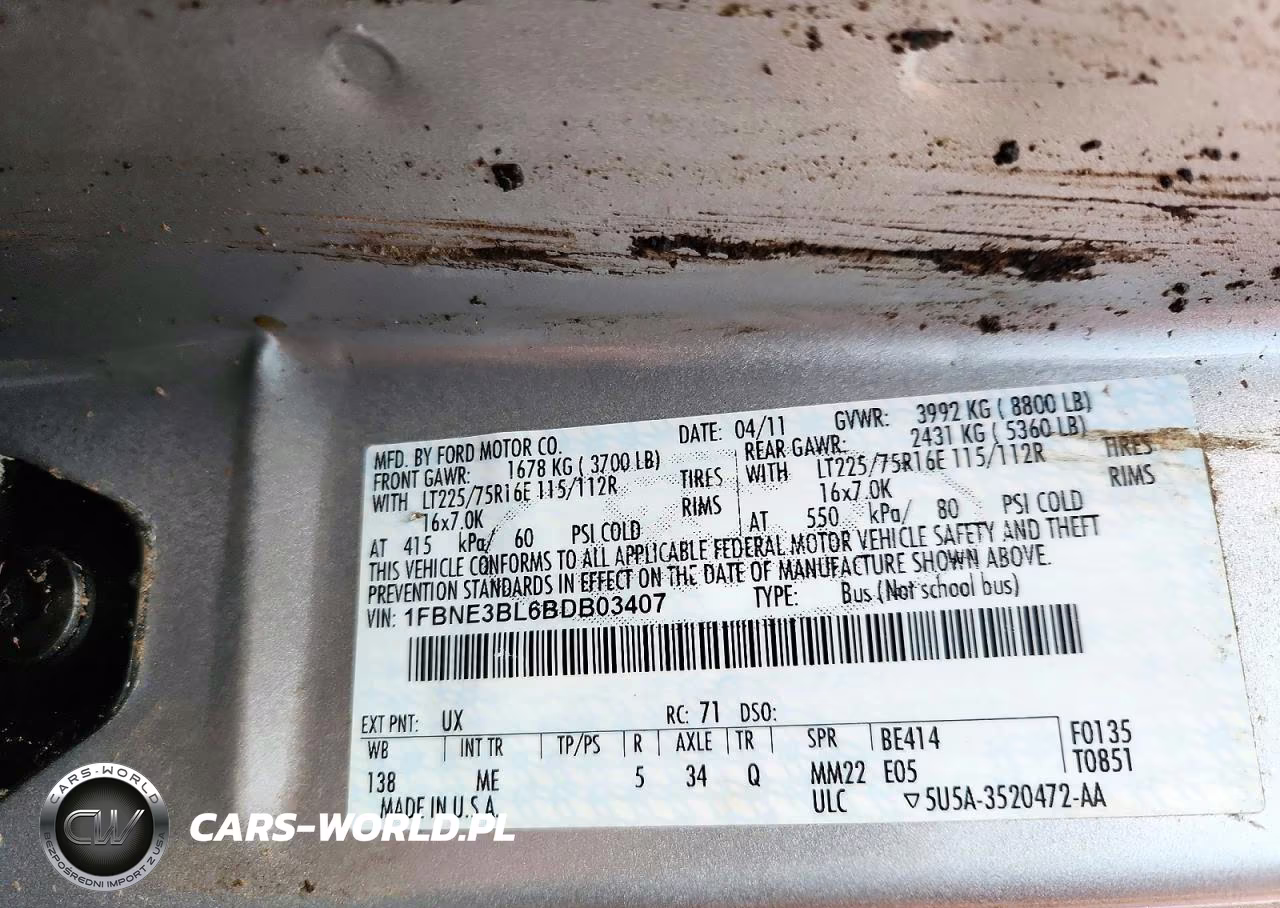 2011 Ford Econoline E350 Super Duty Wagon VIN:1FBNE3BL6BDB03407 - 13