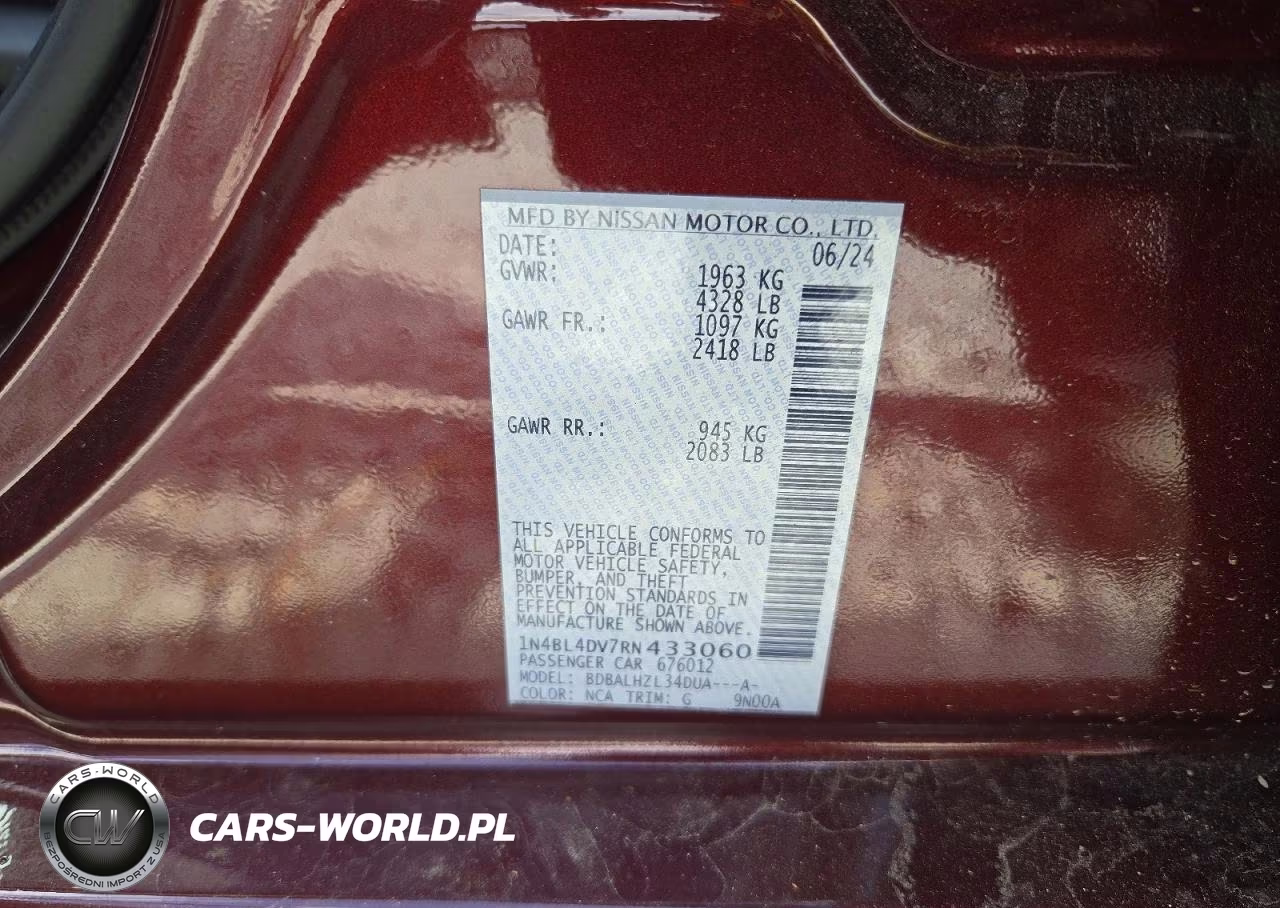 2024 Nissan Altima Sv VIN:1N4BL4DV7RN433060 - 12