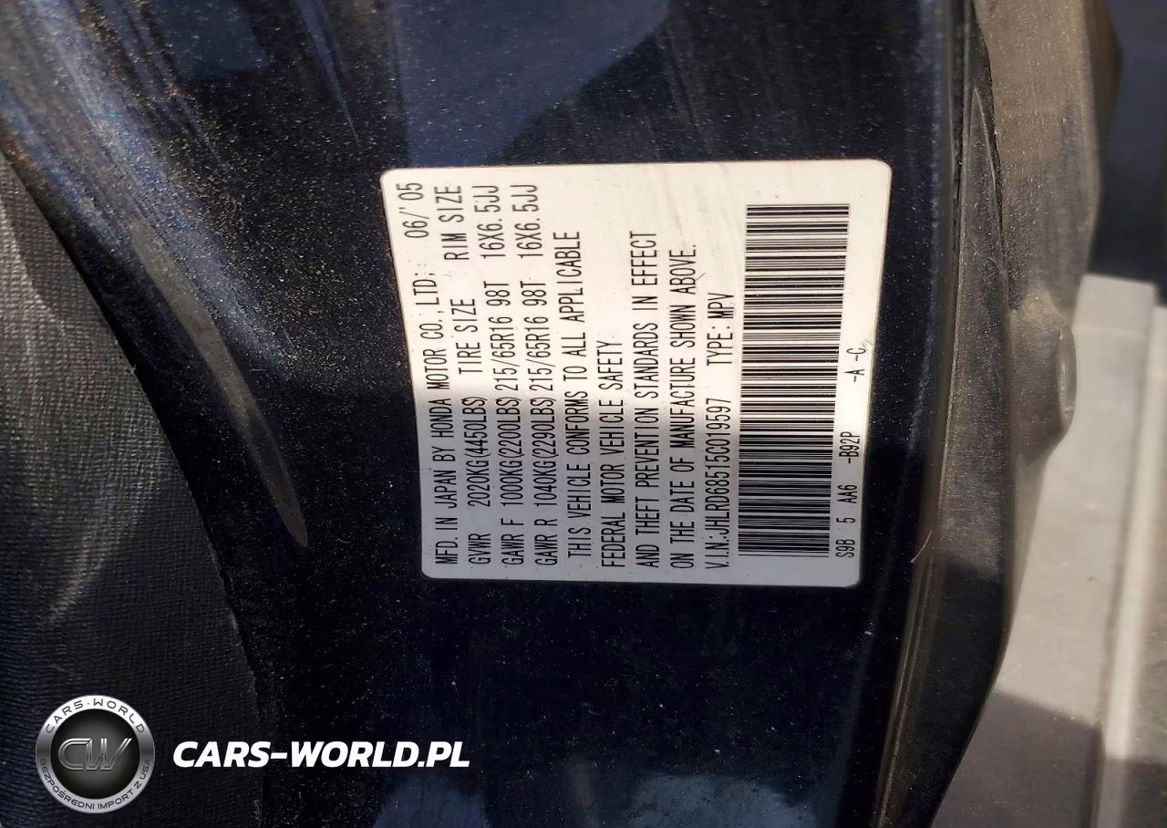 2005 Honda Cr-V Lx VIN:JHLRD68515C019597 - 12