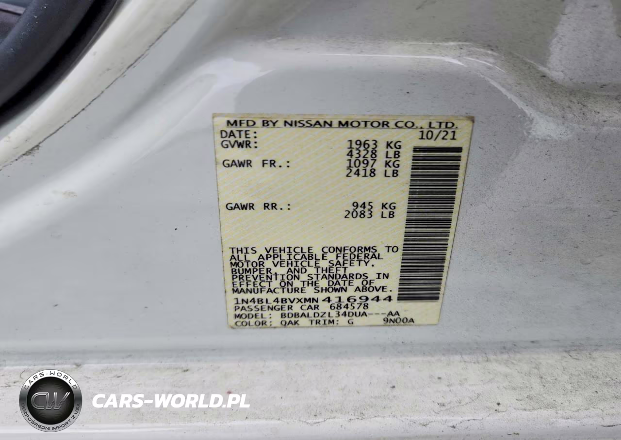 2021 Nissan Altima S VIN:1N4BL4BVXMN416944 - 12