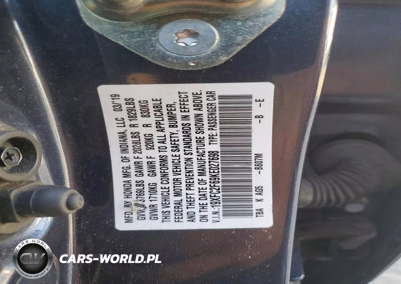 2019 Honda Civic Lx VIN:19XFC2F69KE027698 - 12
