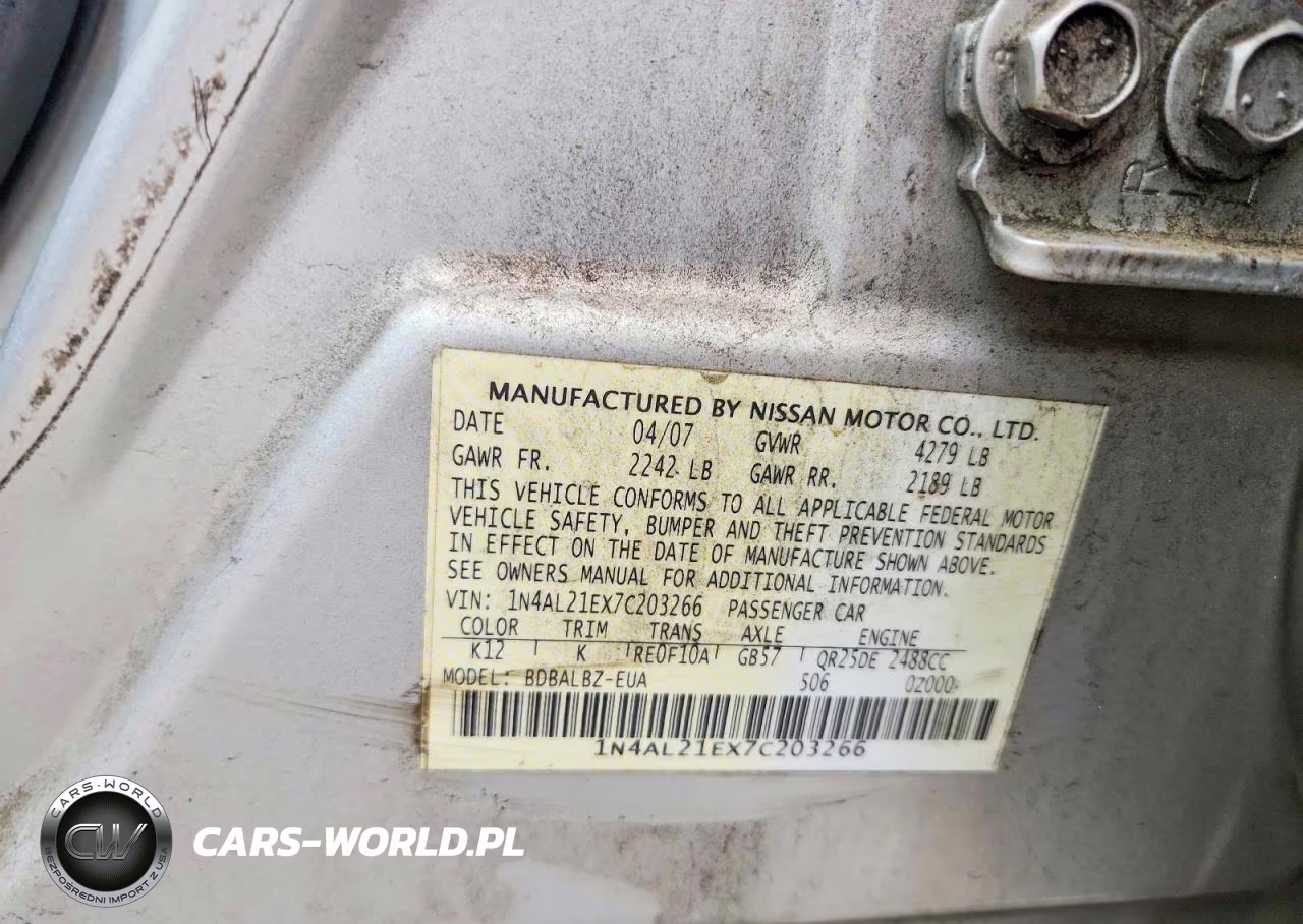 2007 Nissan Altima 2.5 VIN:1N4AL21EX7C203266 - 12