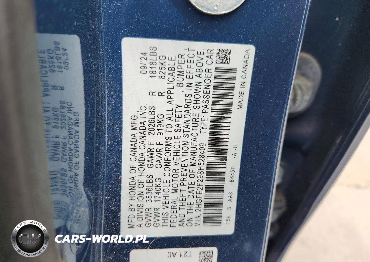 2025 Honda Civic Lx VIN:2HGFE2F29SH528409 - 13