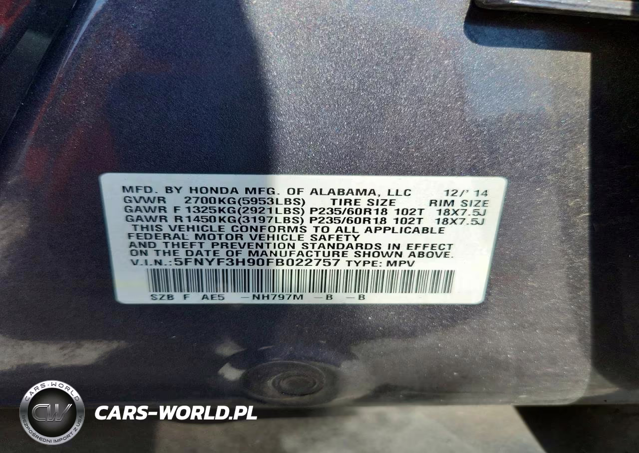 2015 Honda Pilot Touring VIN:5FNYF3H90FB022757 - 13