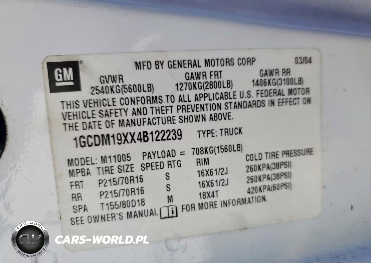 2004 Chevrolet Astro VIN:1GCDM19XX4B122239 - 13