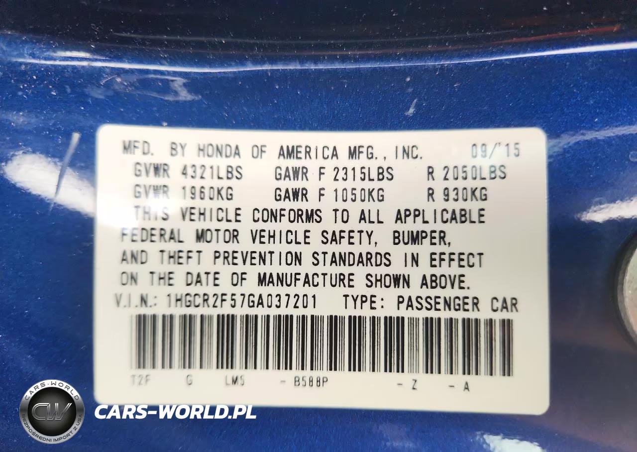 2016 Honda Accord Sport VIN:1HGCR2F57GA037201 - 12