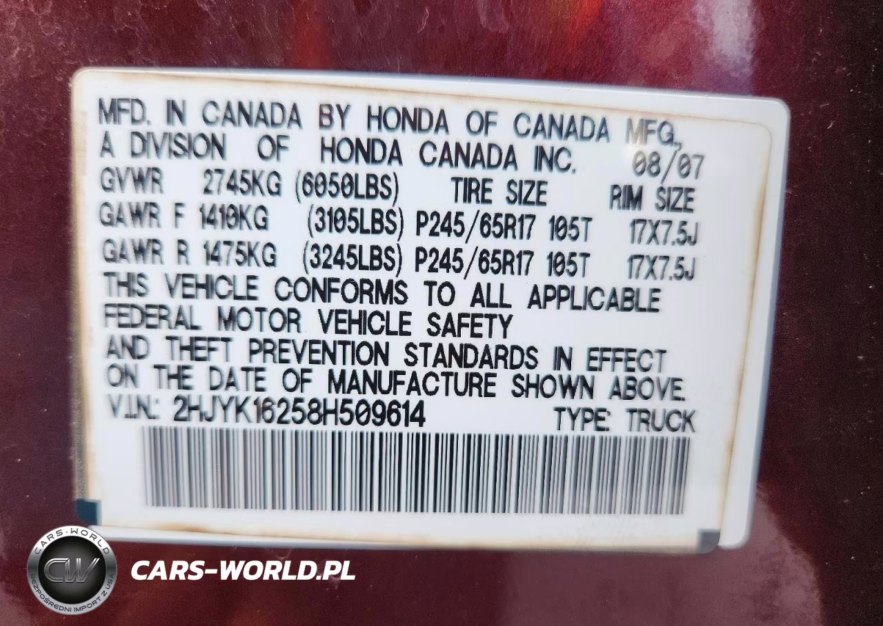 2008 Honda Ridgeline Rt VIN:2HJYK16258H509614 - 12